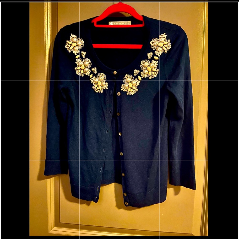 INCASHMERE beaded neck light cardigan sweater size small